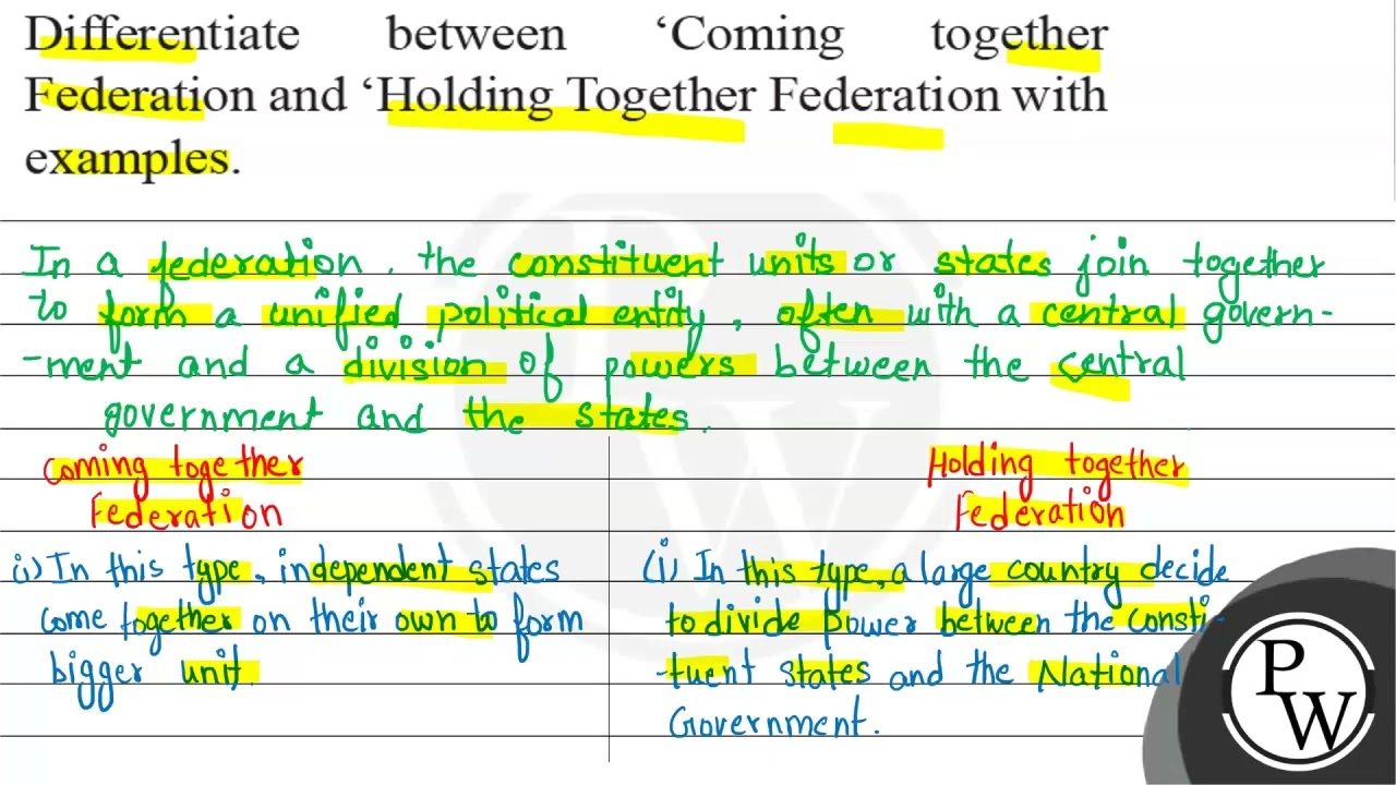 Differentiate between Coming together Federation and Holding Together Federation with examples.
...