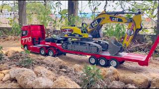 Giant RC Excavator Transport! Heavy Haul Truck Delivers CAT Excavator to Construction Site #kids