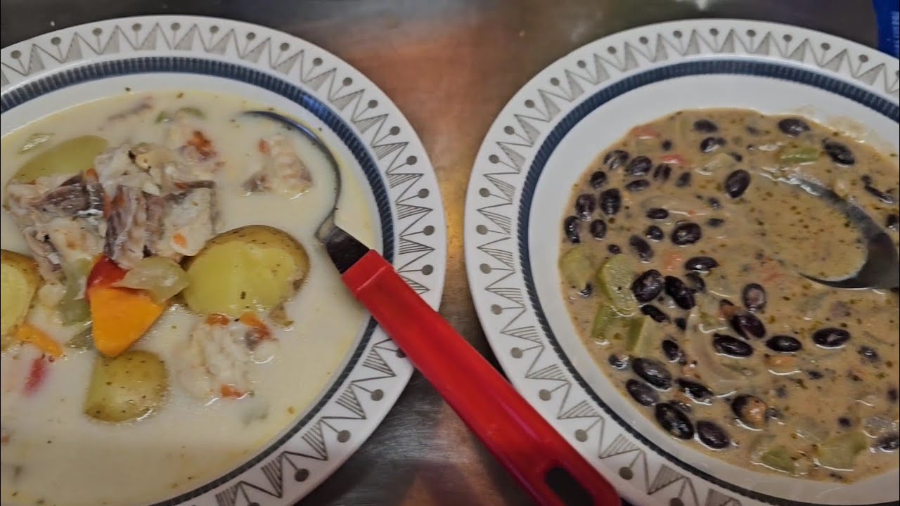Papumuhennos ja kalakeitto. Bean stew and fish soup.