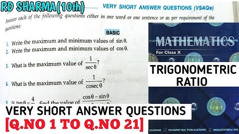 RD SHARMA CLASS 10 TRIGONOMETRIC RATIO VERY SHORT ANSWER QUESTIONS | MATH FEAR | CHAPTER 10