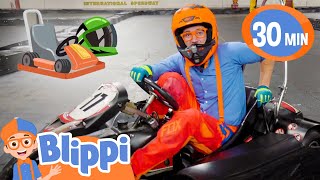 Blippi&#39;s Go Kart Race | Blippi | Cars, Trucks &amp; Vehicles Cartoon | Moonbug Kids