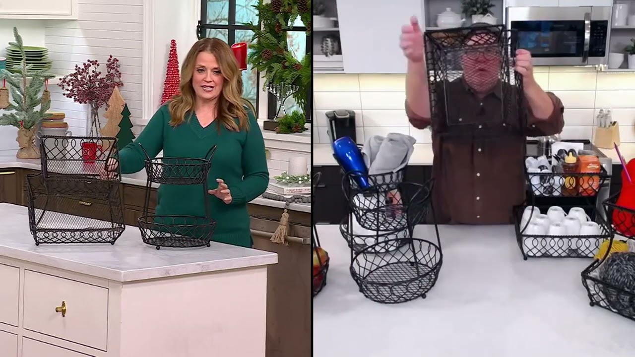 Gourmet Basics by Mikasa 2-Tier Loop & Lattice Wire Basket on QVC