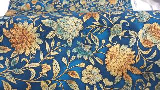 Robert Kaufman Fiorella teal metallic gold dahlia peony flower fabric - modes4u -