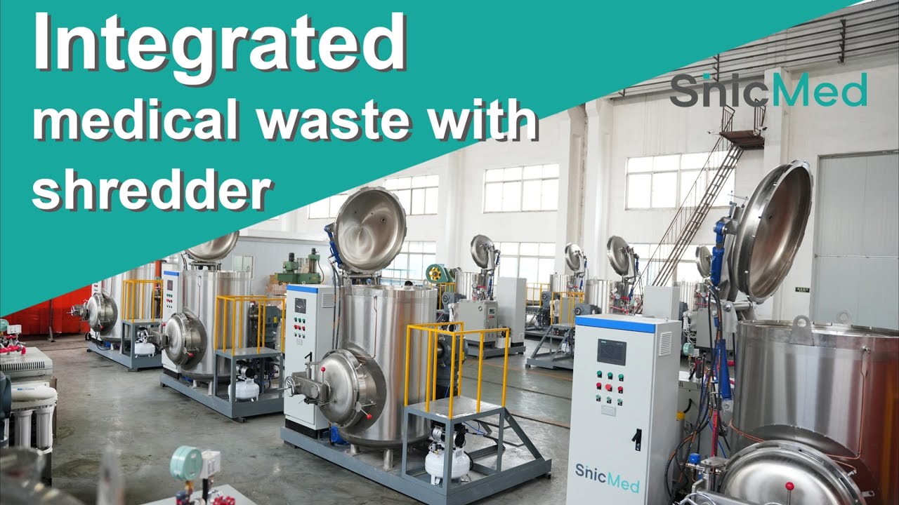 Integrated medical waste with shredder