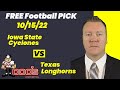 Free Football Pick Iowa State Cyclones vs Texas Longhorns Prediction, 10/15/2022 College Football