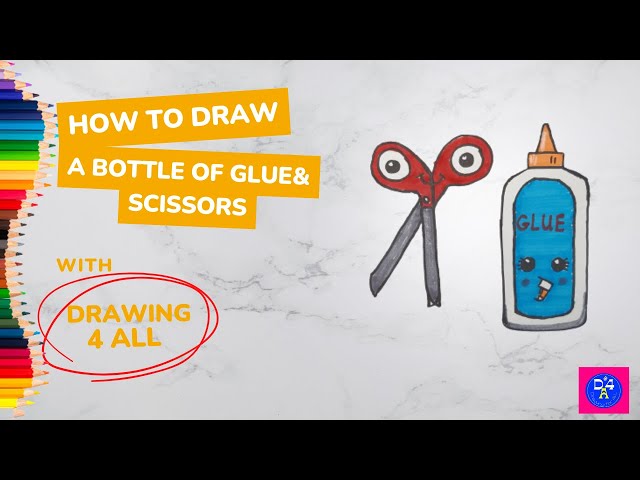 How To Draw A Bottle Of Glue And Scissors 