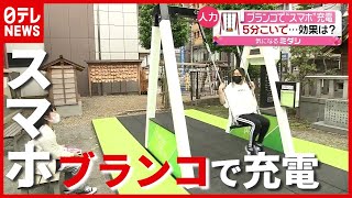 日本第一号！ ５分で効果は…“ブランコ”こいで“スマホ”充電　千葉・柏（2021年5月18日放送「news every.」より）