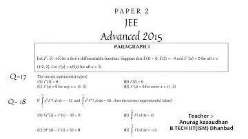 JEE Advanced 2015 Math Paper 2 (Q 17,18) solution | IIT JEE Maths #jeeadvanced2015 #projecteducation