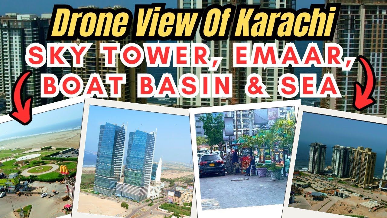 Discover Karachi With Drone View Of Emaar DHA Phase 8, Sky Tower, Dolmen Mall, Boat Basin & Sea View