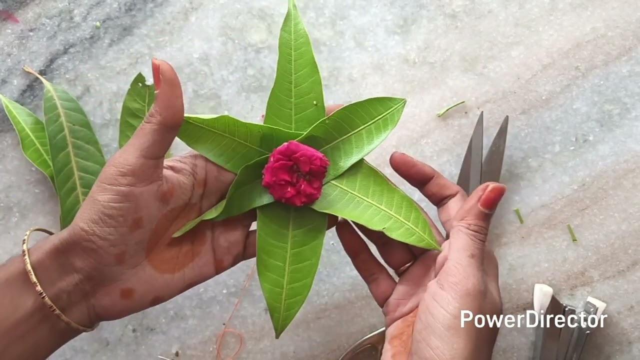మామిడి ఆకు&పూల తోరణం//mango leaf &flowers thoran 
