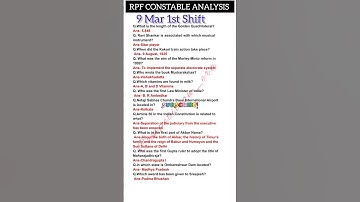 RPF CONSTABLE EXAM ANALYSIS 2025|9 Mar 1st Shift|RPF Constable paper analysis today#rpfconstable#gk