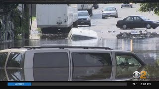 Heavy Downpours Leave Cars Underwater On Flooded Newark Streets