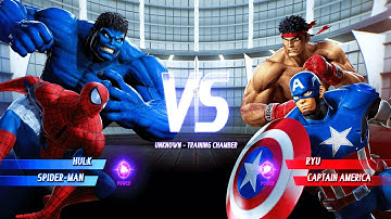 Blue Hulk & Spider Man vs Ryu & Captain America (Hardest) Marvel vs. Capcom: Infinite