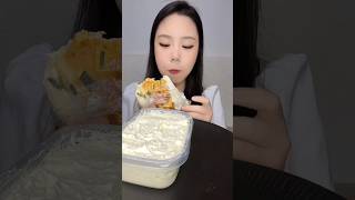 ASMR Cream Cheese Bread &amp; Fresh Cream Feast 🧀🍞 #ASMR #Dessert #shorts #mukbang