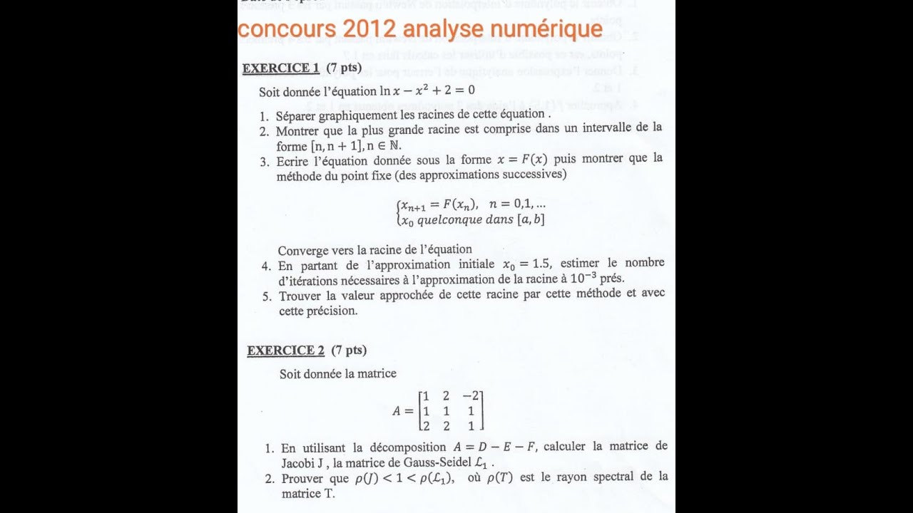 Solution De Concours 12 Analyse Numerique Youtube