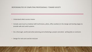 Responsibilities of computing professionals toward society