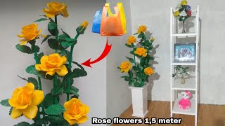 DIY bunga mawar sudut ruangan dari plastik kresek | HOW TO MAKE ROSE FLOWERS FROM PLASTIC