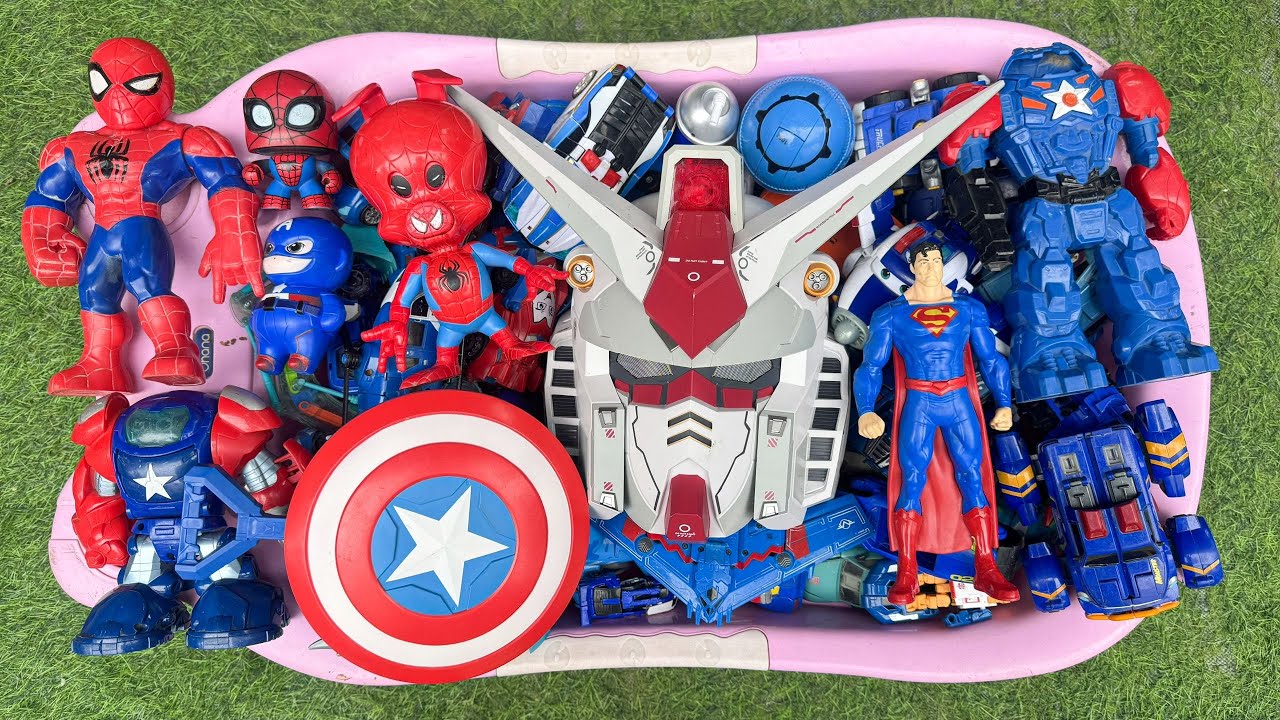 Giant Surprise BOX 100+ Blue Transformers Robot Car & Superhero: TOBOT CARBOT GUNDAM SPIDER CAPTIAN