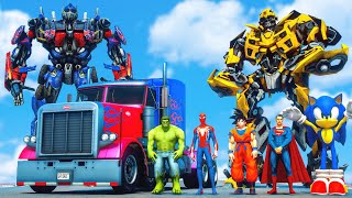 SPIDERMAN, Hulk, Power rangers vs Transformers! การแข่งขัน Superheroes Challenge ทั้งหมด GTA 5 # 122