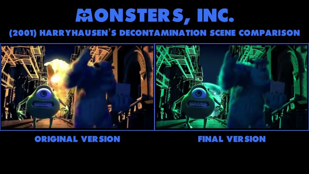 Monsters, Inc. (2001) Harryhausen’s Decontamination Scene Comparison