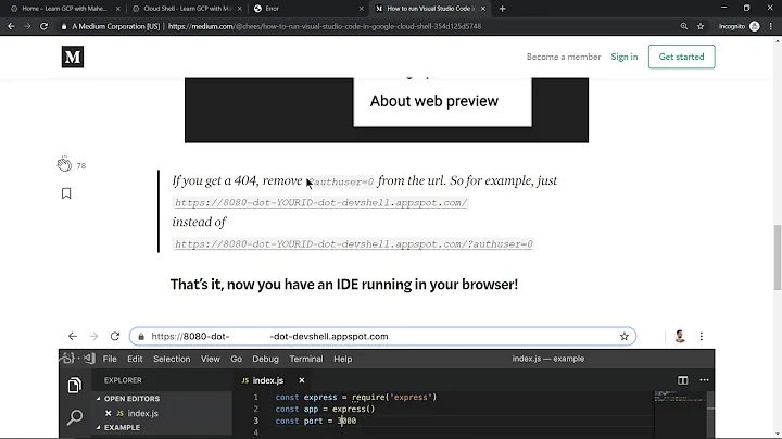 How to run Visual Studio Code in Google Cloud Shell?