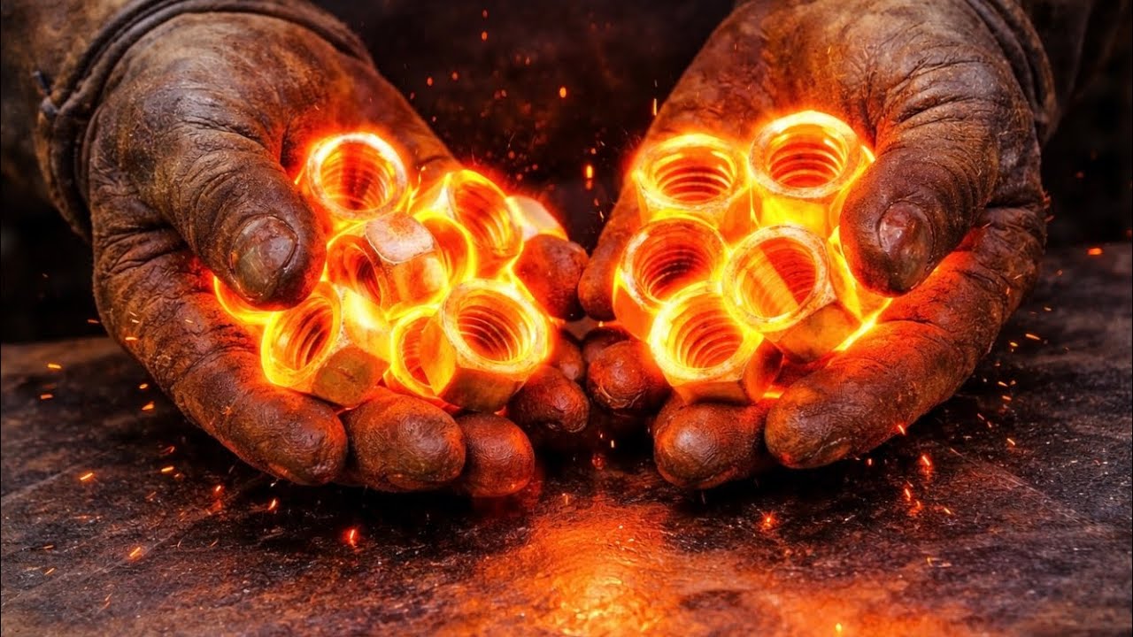 Turning Steel Nuts Into a Beautiful Damascus Knife | Satisfying ASMR