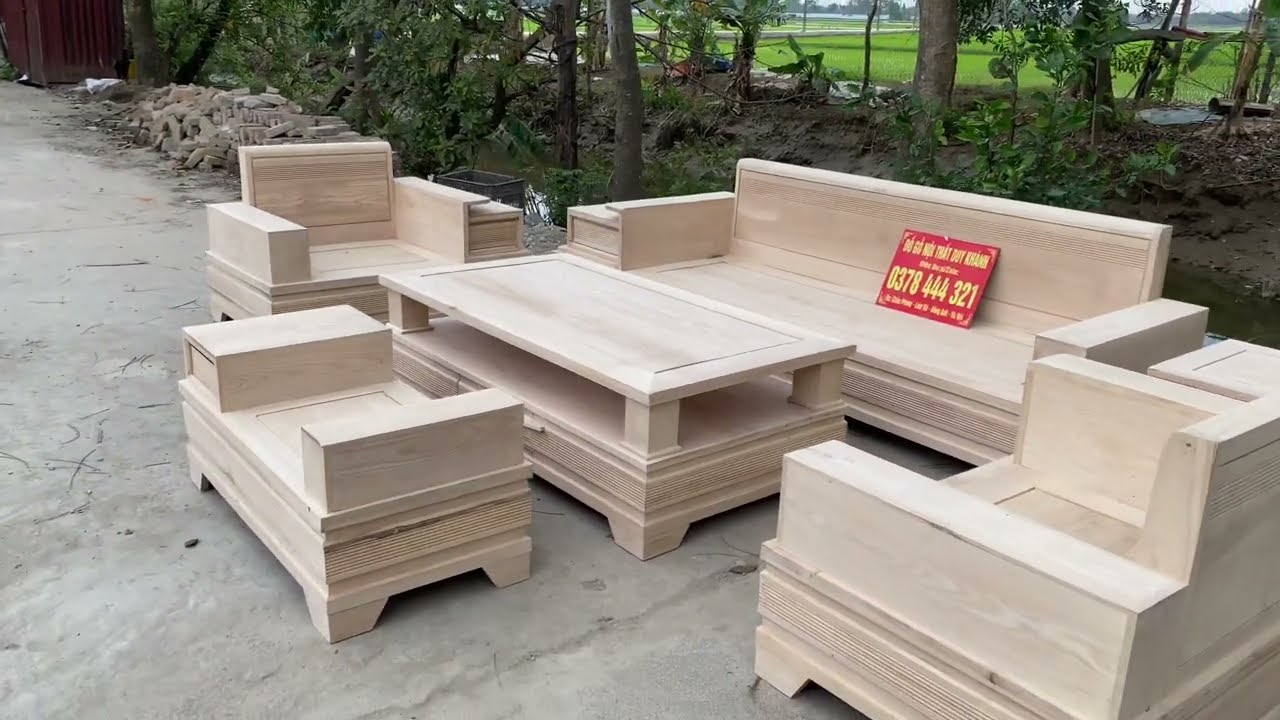 Sofa chân Pháo Đối gỗ Sồi Nga hàng dày dặn đẹp bình dân, có vách tựa bịt lưng sau