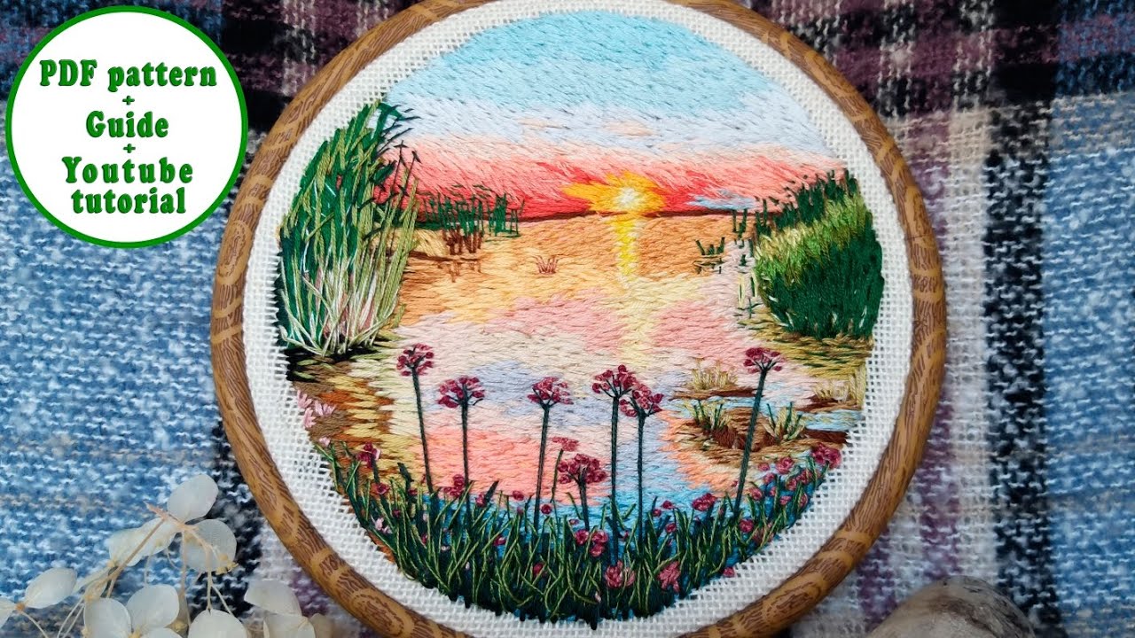 Hand embroidery "Evening" PDF pattern + Guide + Youtube tutorial 