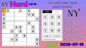 The New York Times Daily Sudoku 2025-07-18 Hard