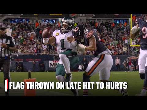 Jalen Hurts heads to medical tent after taking out of bounds hit | NFL on ESPN