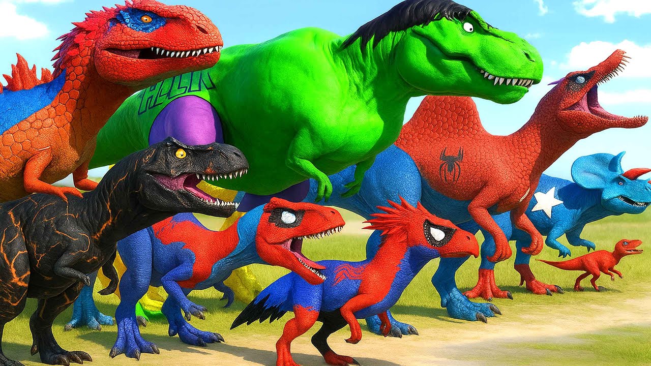 ALL SuperHero Dinosaurs Battle in Jurassic World | Spiderman T-Rex Jurassic World Rebirth 2025
