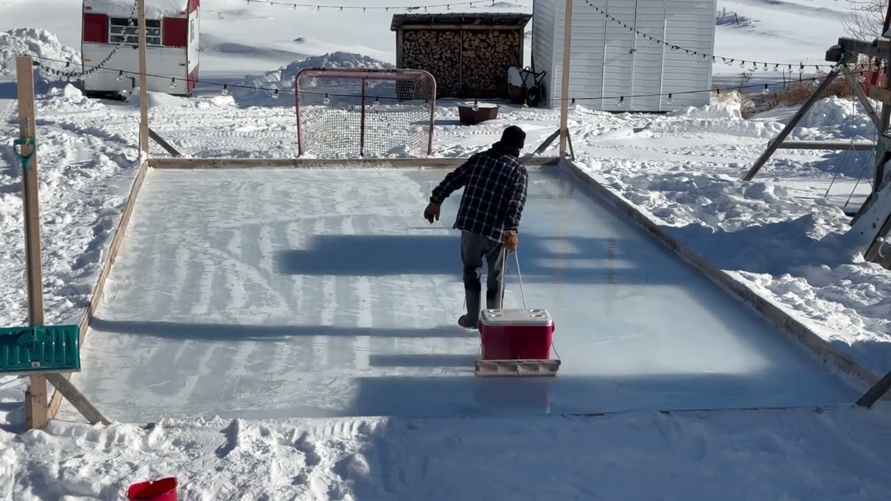 Homemade Cooler Zamboni on 20x40 outdoor rink