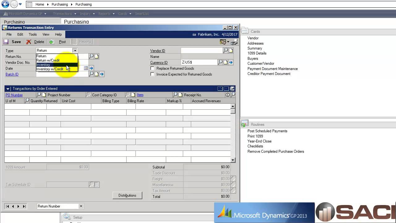 Gp Inventory System Use Microsoft Dynamics GP Inventory Returns Part 2 - YouTube