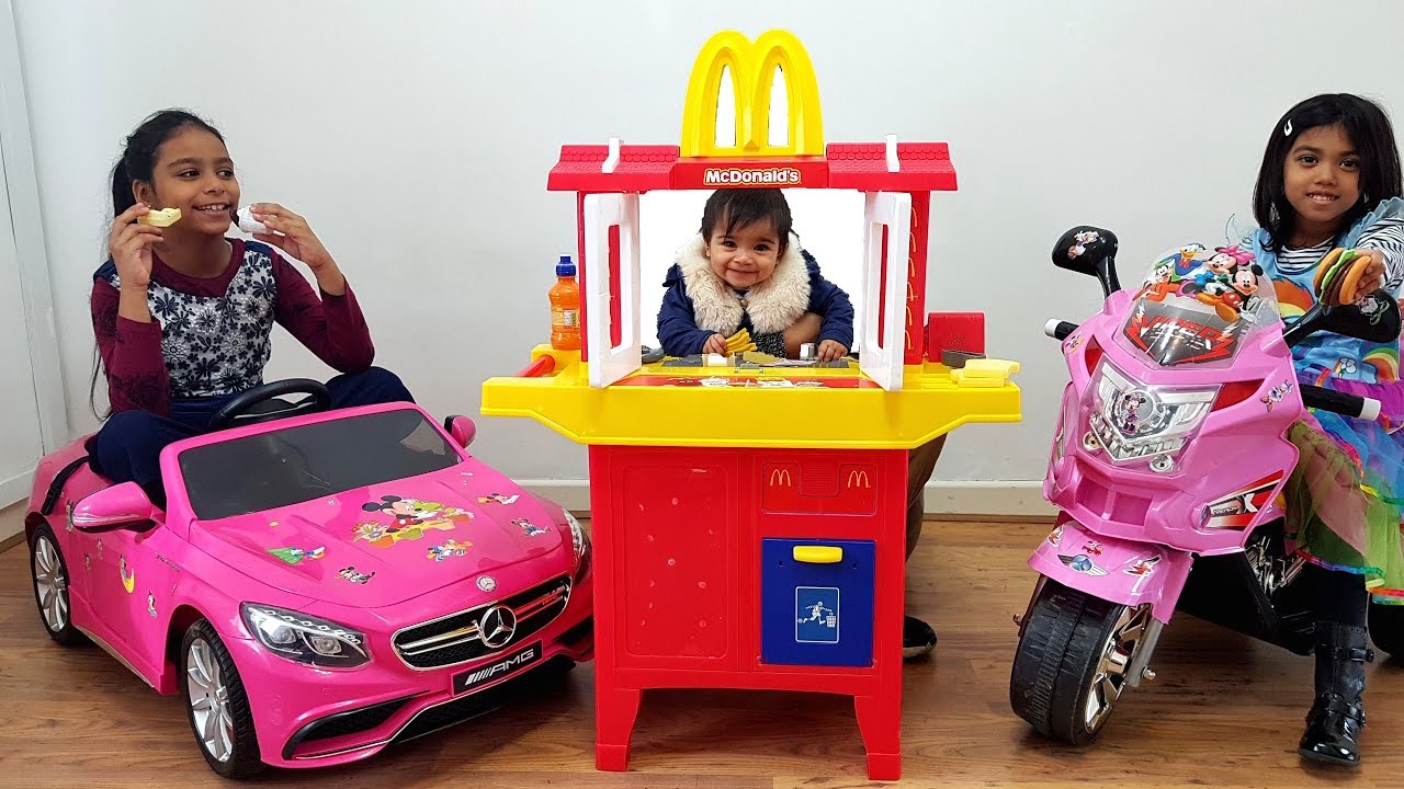 games people play McDonald's Drive Thru Kids Pretend Play Toy Kitchen Playset Pink Mercedes Motorbike COMPILATION #2