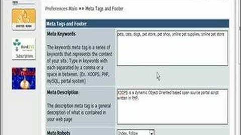 How to Setup User info, Meta tags and Footer inside Xoops