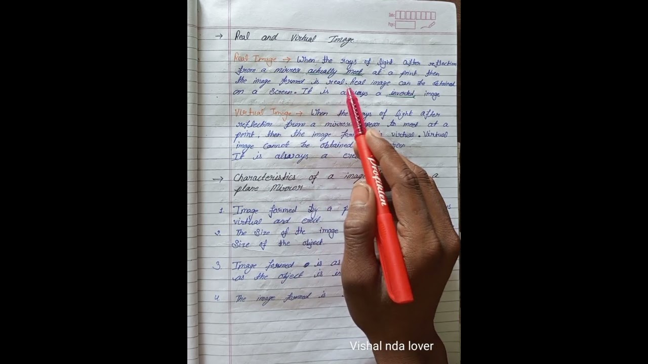 different between real and virtual image and characteristics of a image formed by plane mirror