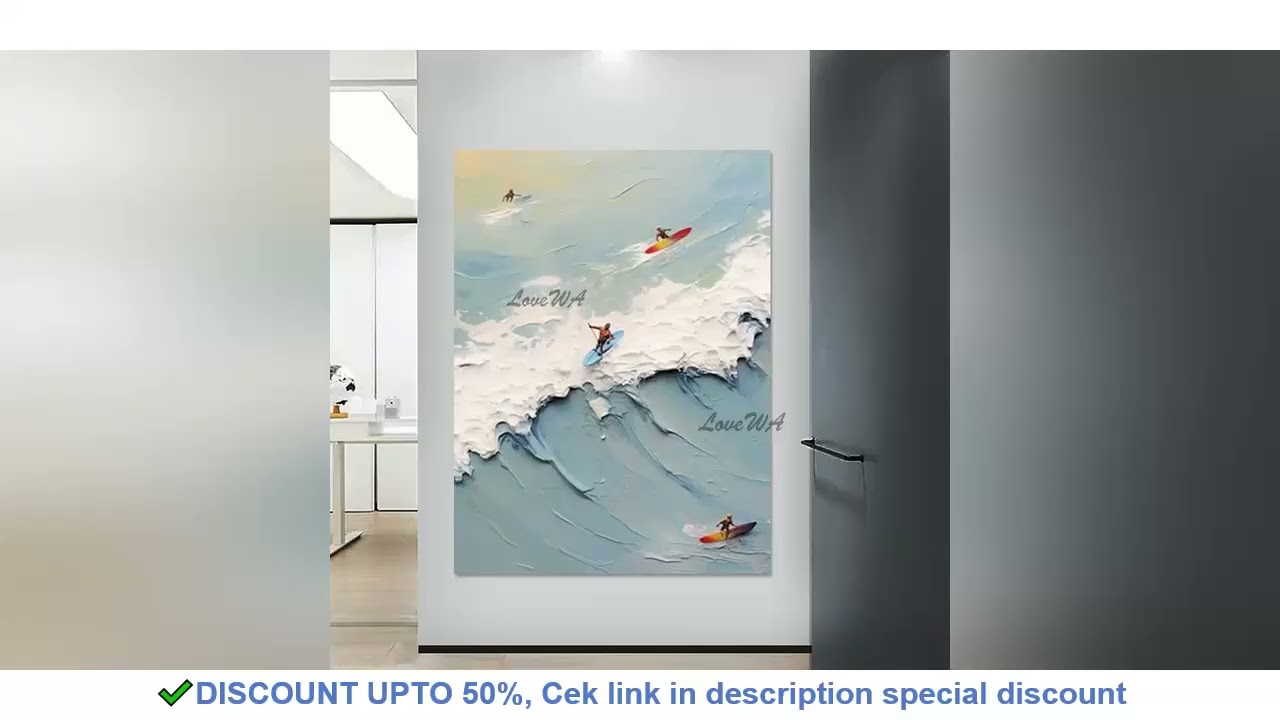 Abstract Children Sea Play Hand Drawing Landscape 3D Picture Without Framed Art Wall Blue White Acry