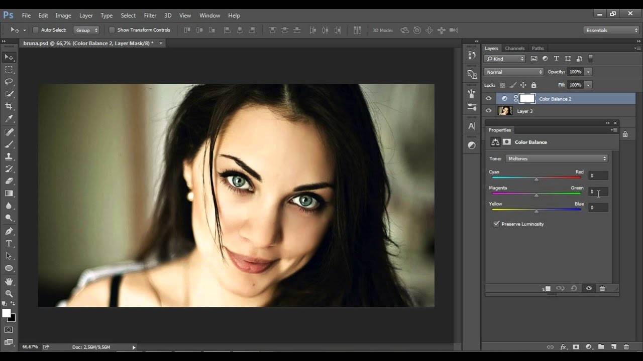How to add +40 Green to the image using Color balance tool in
