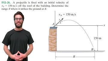 A projectile is fired with an initial velocity of v = 150 m/s off the roof of the building - F12-26