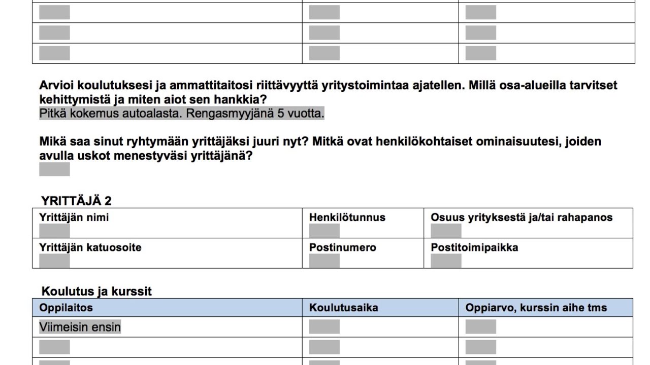 Liiketoimintasuunnitelmamalli word