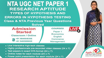 NTA UGC NET PAPER 1 - RESEARCH APTITUDE|TYPES OF HYPOTHESIS AND ERRORS IN HYPOTHESIS TESTING