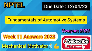Fundamentals of Automotive Systems | Week 11  Quiz | Assignment 11 Solution | NPTEL | SWAYAM 2023