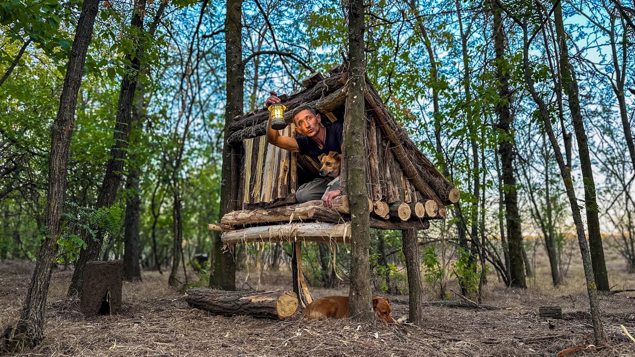 Building a Cozy and Safe Tree Shelter. Survival Skills, Bushcraft - YouTube