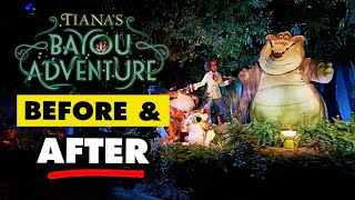 Before & After comparison of NEW FOOTAGE of Tianas Bayou Adventure at Magic Kingdom