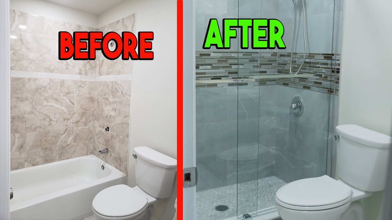 BATHTUB TO WALK IN SHOWER REMODEL - YouTube