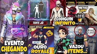 CORRE!! NOVO OURO ROYALE ESPECIAL, CODIGUIN DA GOLA ALTA? EMOTES GRÁTIS E  MAIS EVENTOS - FREE FIRE 