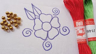 Simple hand embroidery flower design for dress, kurti | beautiful flower embroidery design