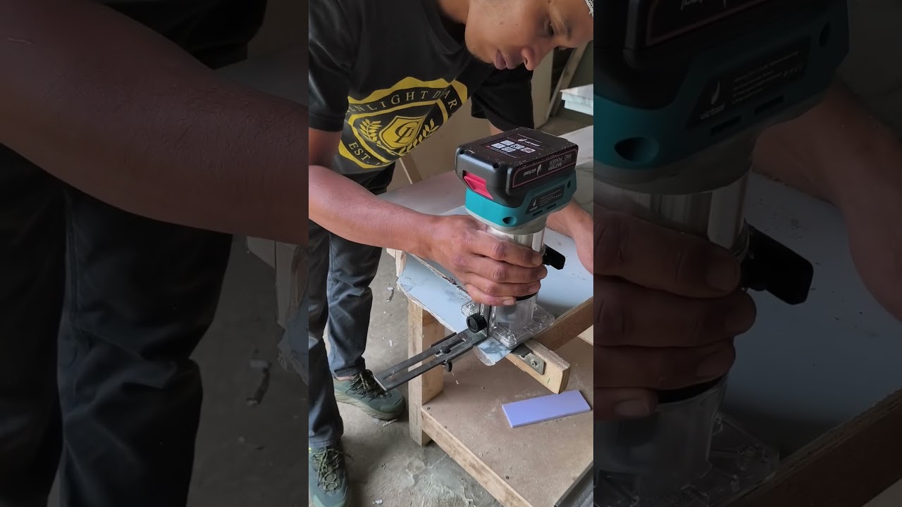 Trimming excess formica / HPL using a cordless trimmer 