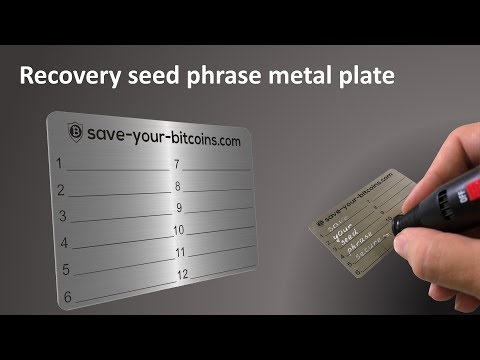 Seed Phrase Recovery Metal Plate For Hardware Wallet - Keep Your Crypto Currency Secure