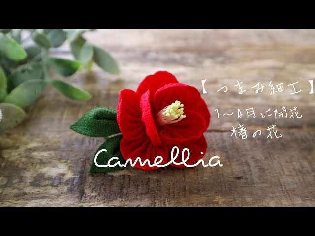 椿を作る I make a camellia/髪飾りやコサージュに【つまみ細工